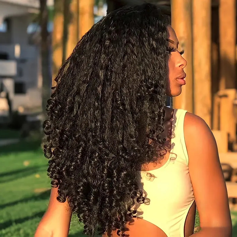 9x6 Kinky Straight With Spiral Curly End M-cap Draw String Wear Go Wig