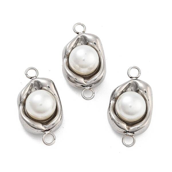 304 Stainless Steel Pave ABS Pearl Connector Charms