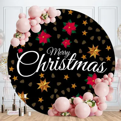 Black And Gold Round Merry Christmas Backdrop - Aperturee