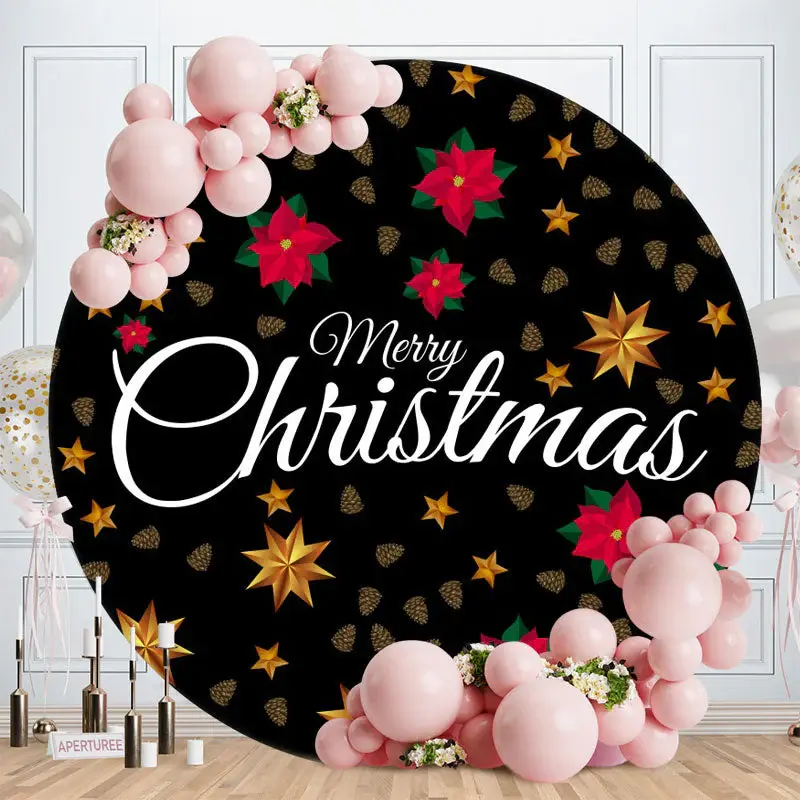Black And Gold Round Merry Christmas Backdrop - Aperturee