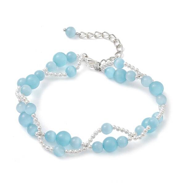 Round Cat Eye & Shell Pearl Beaded Bracelets