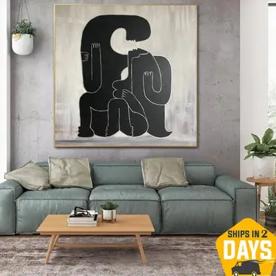 Abstract Human Painting On Canvas Creative Black And White Painting Artwork Oil Painting Art for Living Room Decor | LOVE FOR...