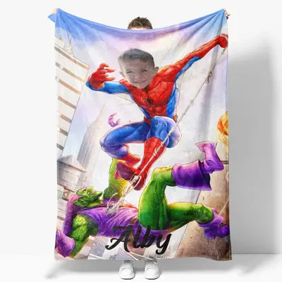 City Flying Hero Green Monster Cobweb Custom Blanket - Lofaris