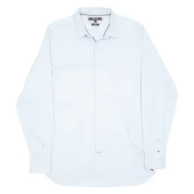 TOMMY HILFIGER Slim Fit Flex Mens Plain Shirt Blue Long Sleeve L