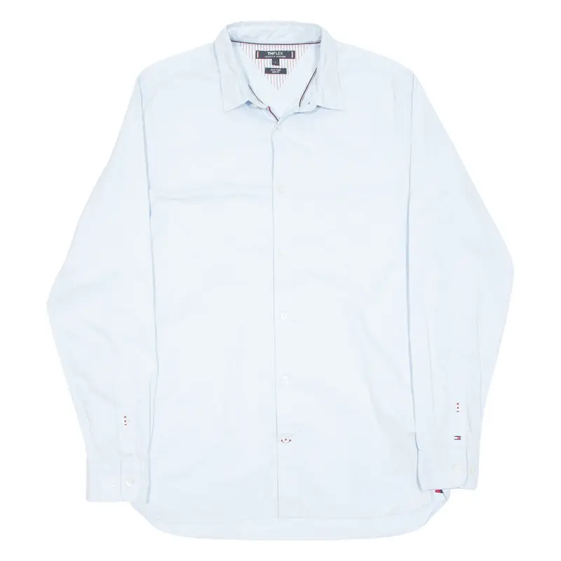 TOMMY HILFIGER Slim Fit Flex Mens Plain Shirt Blue Long Sleeve L