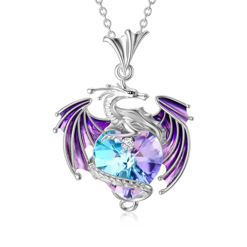 925 Sterling Silver Dragon Pendant Crystal Necklace Women's Jewelry
