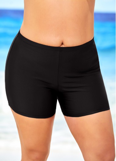 Modlily Plus Size Black High Waisted Swimwear Shorts - 2X