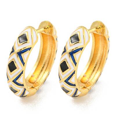 Rack Plating Rhombus Pattern Brass Enamel Hoop Earrings