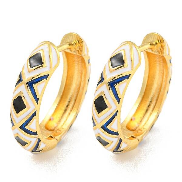 Rack Plating Rhombus Pattern Brass Enamel Hoop Earrings