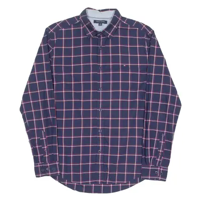 TOMMY HILFIGER Mens Shirt Blue Check Long Sleeve L