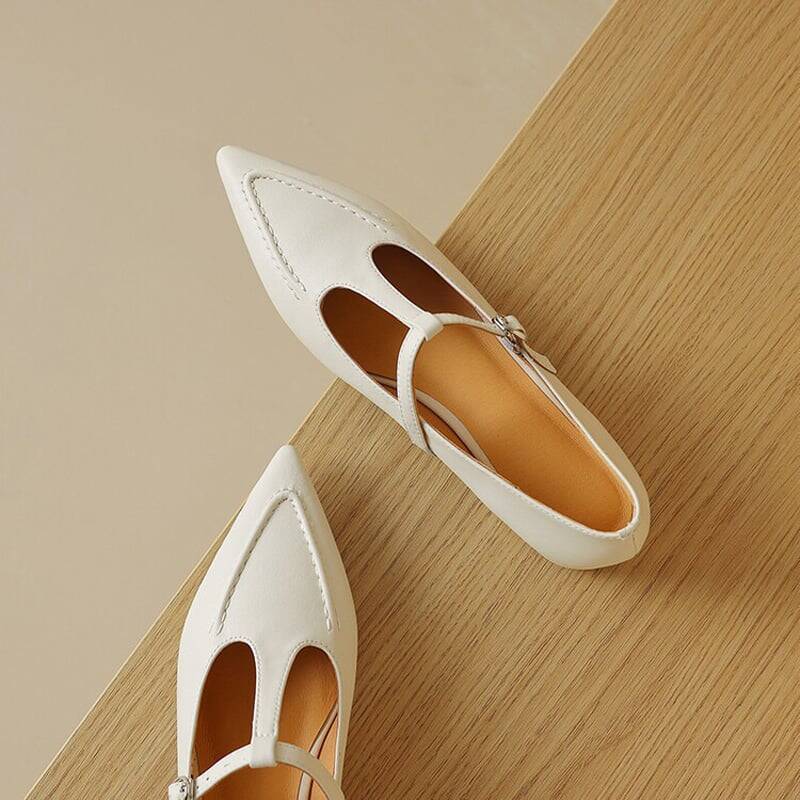 CHIKO Camilla Pointy Toe Block Heels T-Strap Shoes