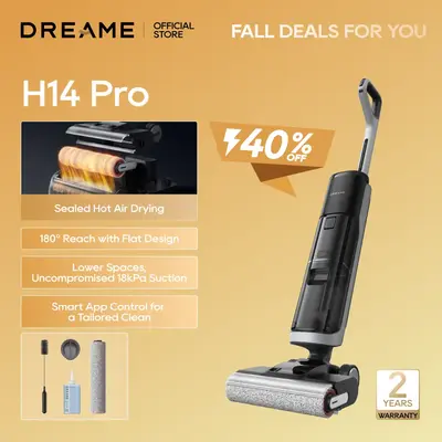 DREAME H14 Pro Vacuum Mop, Wet Dry Vacuum Cleaner, 180° Lie-Flat Vacuum Mop, 140°F Washing and Fast Hot Air Drying, Powerfu...