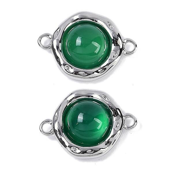 Brass Pave Natural Green Onyx Agate(Dyed & Heated) Flat Round Links Connector Charms