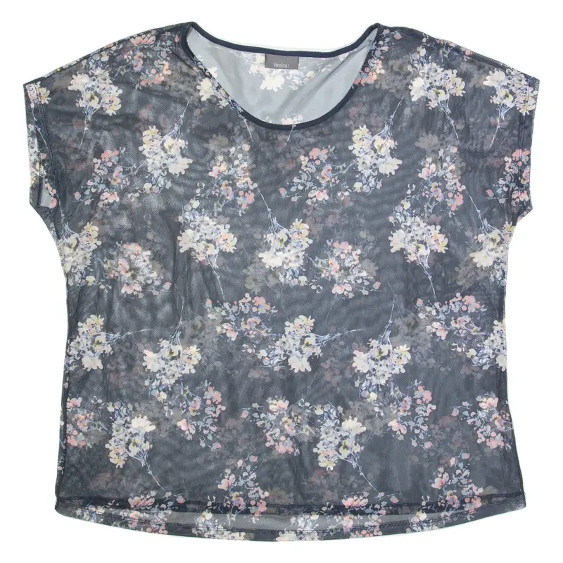 YESSICA Mesh Womens Printed Top Blue Floral L