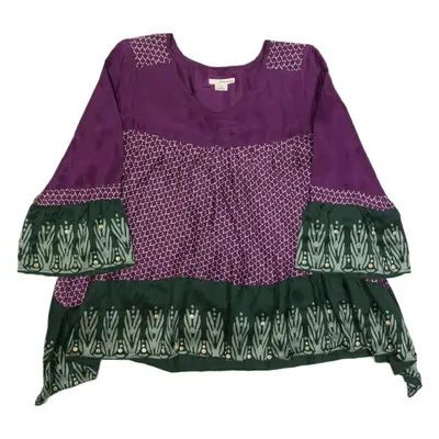 DKNY Womens Oversized Top Purple Long Sleeve Silk Spotted S