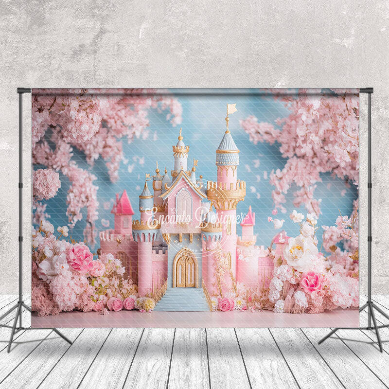 Fairy Tale Pink Floral Castle Cake Smash Backdrop - Aperturee