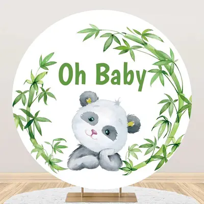 Round Green Bamboo Panda White Baby Shower Backdrop - Aperturee