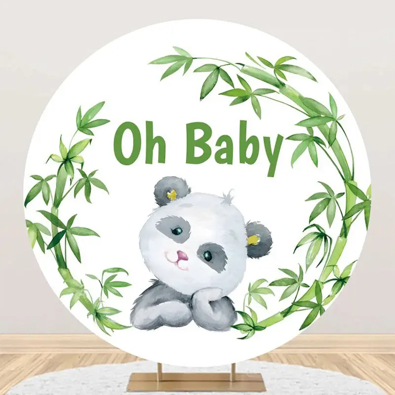 Round Green Bamboo Panda White Baby Shower Backdrop - Aperturee