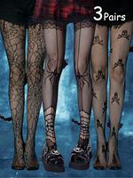 Women's Halloween Themed Fishnet Tights, Casual Comfy Breathable Spider Web & Skull Pattern Sheer Tights for Daily Wear, Ladi...