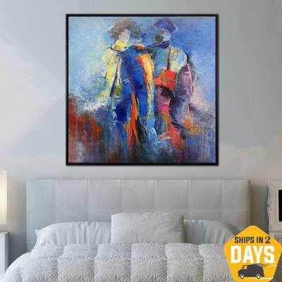 Abstract Couple in Love Painting on Canvas Romantic Colorful Wall Art for Living Room Decor | ADMIRER 39.3"x39.3"