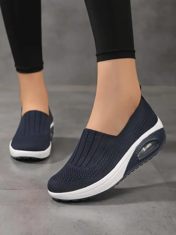Women's Simple Plain Round Toe Slip-on Rocking Shoes, Casual Comfortable Sports Platform Shoes for Training for Everyday Wear...