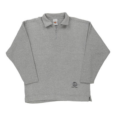 New York Hard Rock Cafe Collared 1/4 Zip - Large Grey Cotton Blend