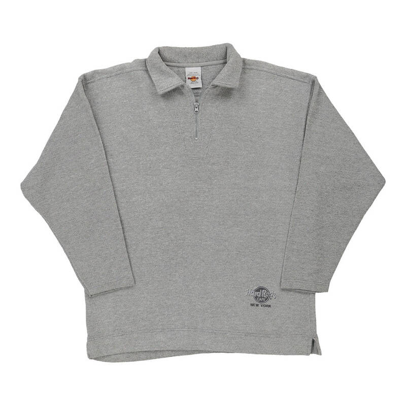 New York Hard Rock Cafe Collared 1/4 Zip - Large Grey Cotton Blend