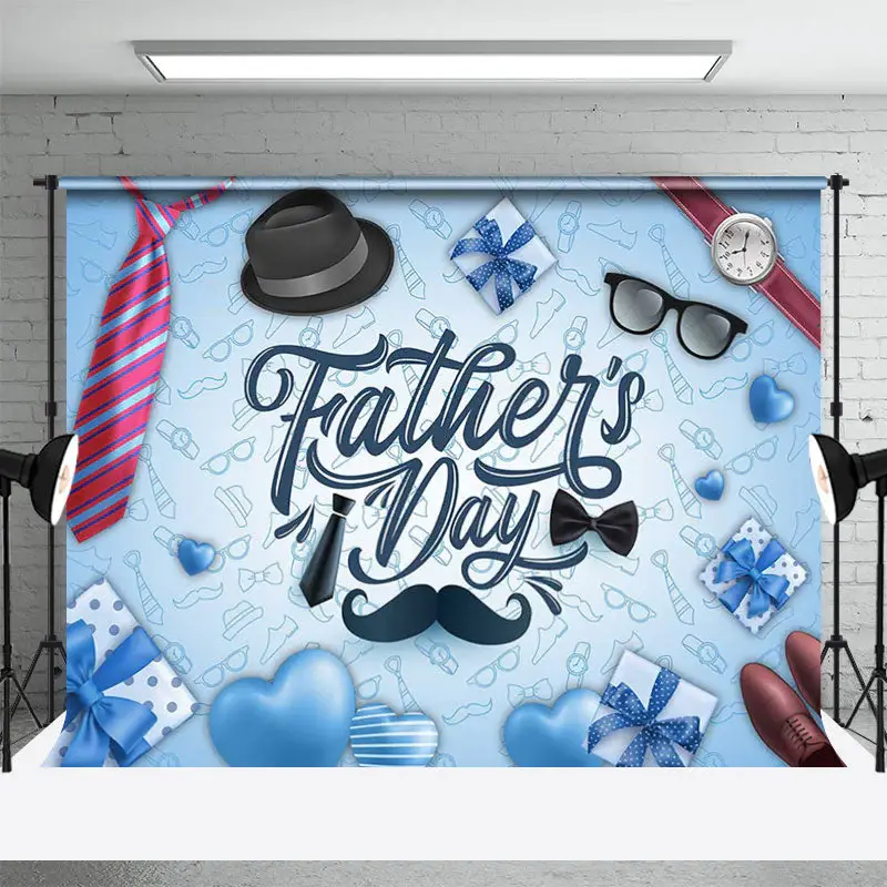 Faded Blue Gifts Heart Tie Fathers Day Backdrop - Aperturee
