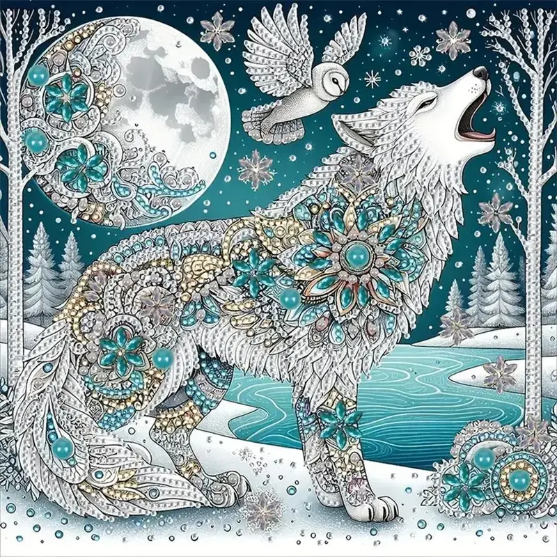 Wolf Pattern Diamond Arts Colorful Painting Kit without Frame, 5D Animals Diamond Arts Crafts, DIY Home Wall Decorations, Chr...