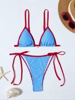 Two-piece Set Women's Gingham Print Bikini Set, Casual Triangle Swim Bra & Swim Panty, Two-piece Swimsuit for Beach Holiday V...