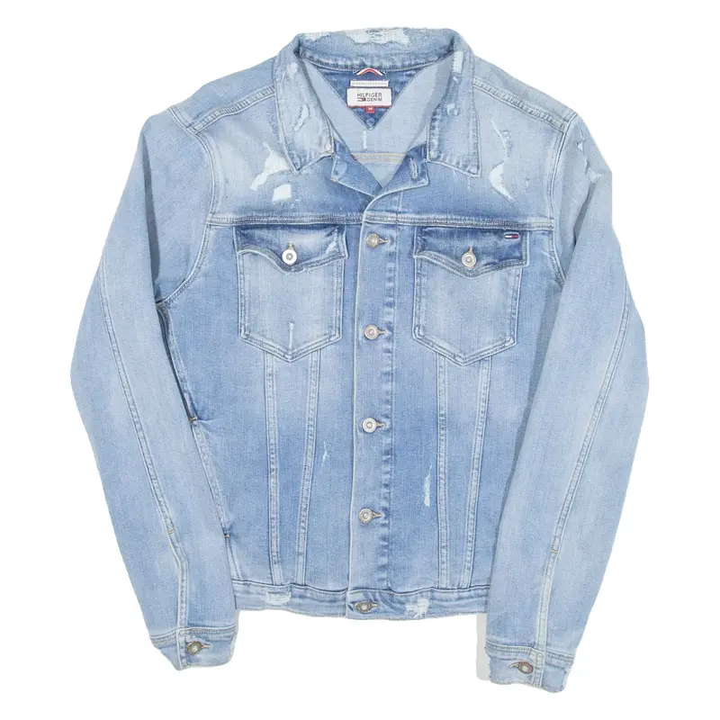 HILFIGER DENIM Distressed Mens Denim Jacket Blue M