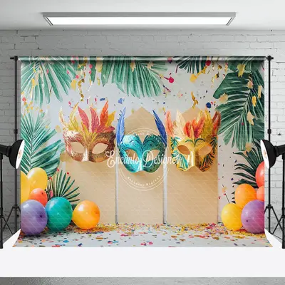 Tribal Monstera Balloons Ribbons Cake Smash Backdrop - Aperturee