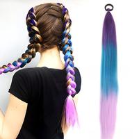 Colorful Hair Tie Ponytail Extension, 2 Counts Elastic Hair Band with Hair Extensions, Heatless Styling Tools for Women & Gir...