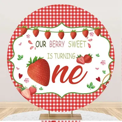 Red Berry Sweet Plaid Round 1st Birthday Backdrop - Aperturee