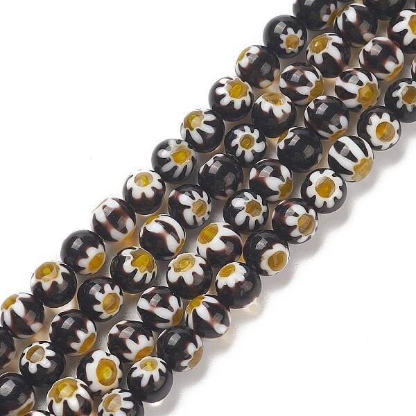 Faceted Millefiori Glass Round Beads Strands