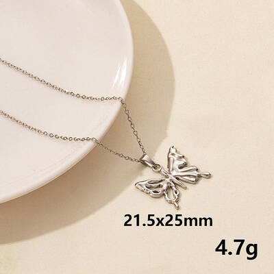 304 Stainless Steel Butterfly Pendant Necklaces