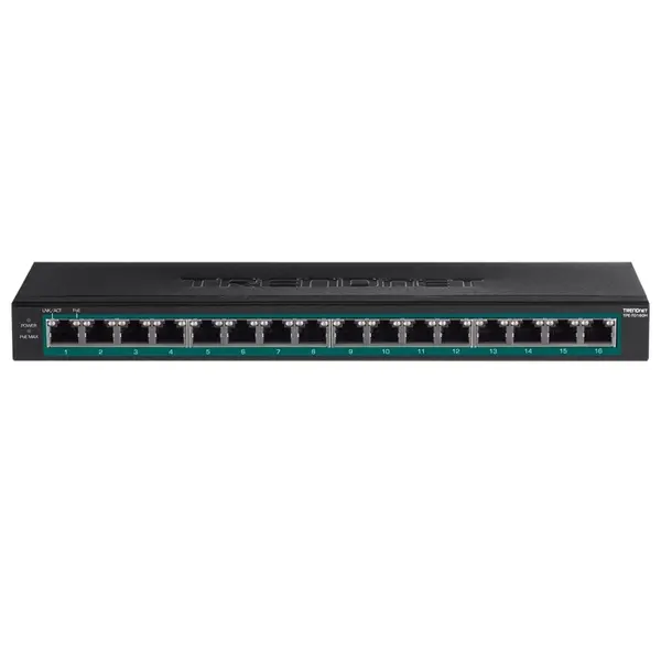 TPE-TG160H TRENDnet 16-Ports 10/100/1000Base-T RJ-45 GbE PoE+ 1U Rack-mountable Gigabit Ethernet Network Switch