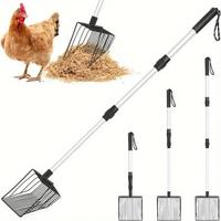 3 in 1 Chicken Litter Scoop with Adjustable Long Handle, Durable Metal Shovel for Easy Sifting, Suitable for Coop Cleaning, P...