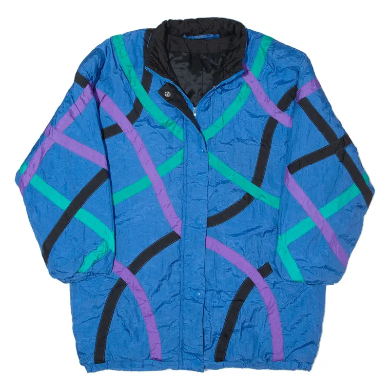 Puffer Jacket Blue Crazy Pattern Womens XL
