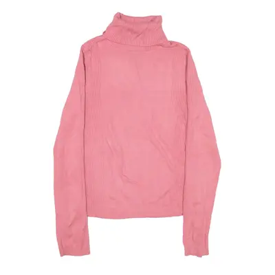 TAKEOUT Ribbed Jumper Pink Tight Knit Roll Neck Womens M