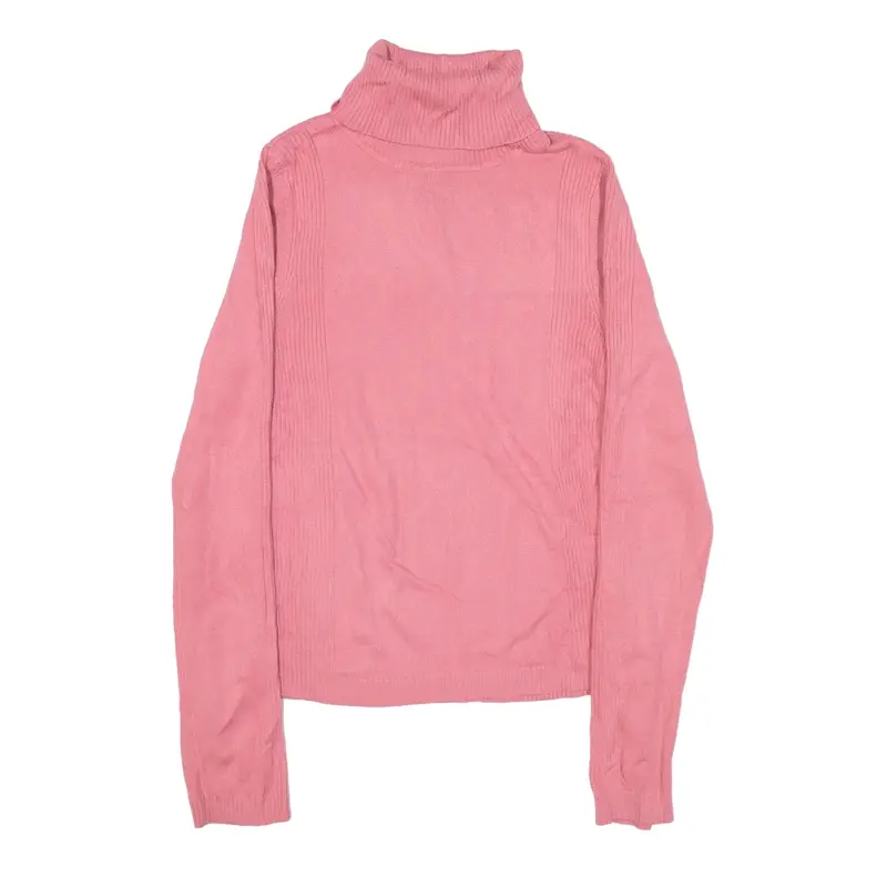 TAKEOUT Ribbed Jumper Pink Tight Knit Roll Neck Womens M