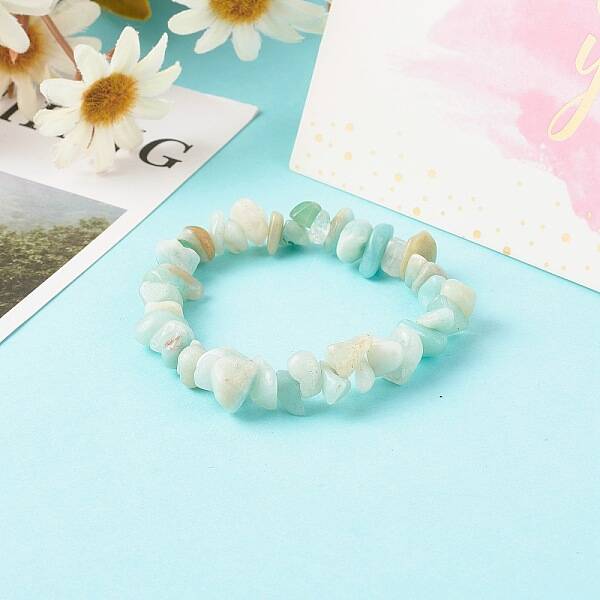 Natural Amazonite Chip Bead Stretch Bracelets for Children
