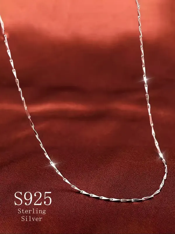 S925 Sterling Silver Simple Chain Necklace for Women, Fashion Jewelry for Party, Daily Clothing Decor, Trendy All-match & Exq...