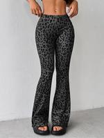 Women's Leopard Print Flare Leg Pants, Casual Comfy Slim Fit Elastic Waist Bell Bottom Trousers for Spring & Fall, Women's Bo...