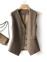 Women's Solid Button Front Formal Casual Suit Blazer, Fitted Elegant Vneck Pocket Suit Vest for Work Office Business, Ladies ...