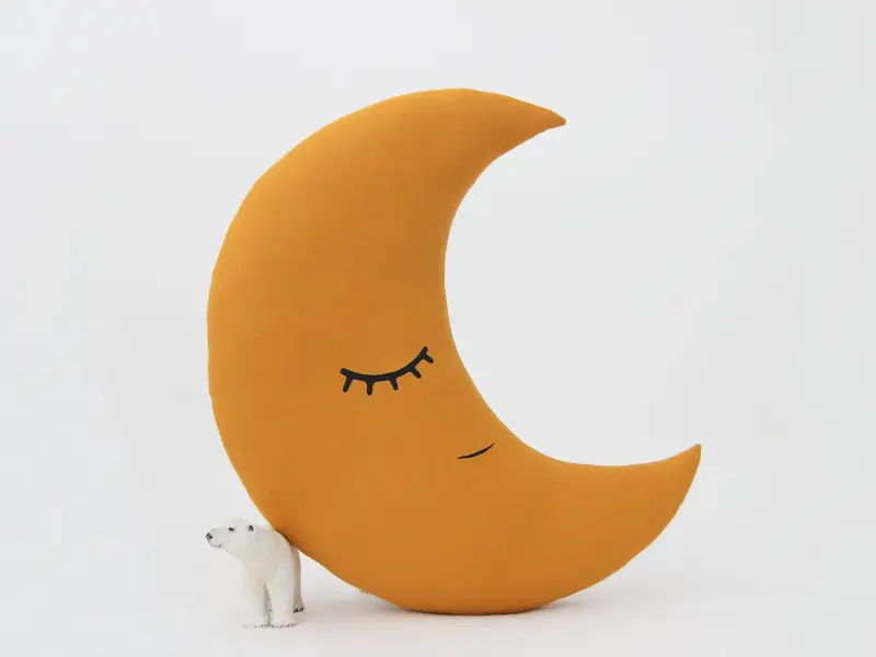Mustard Crescent Moon Pillow with Crown