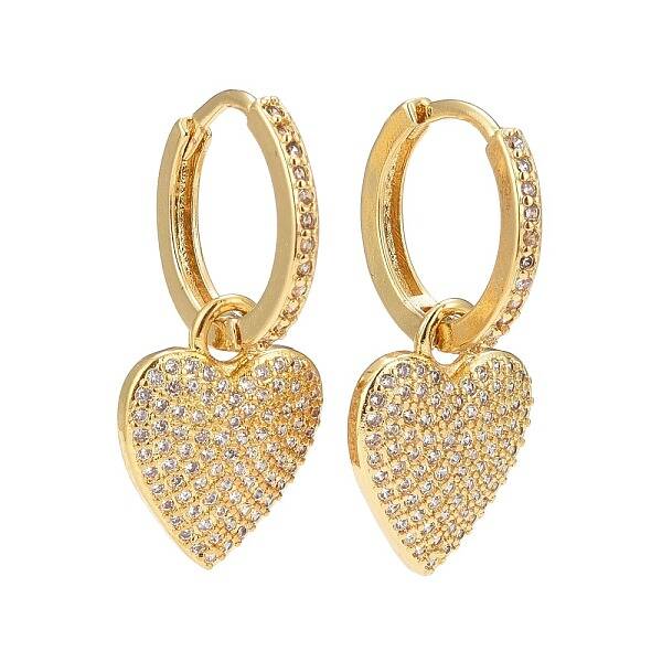 Cubic Zirconia Heart Dangle Hoop Earrings