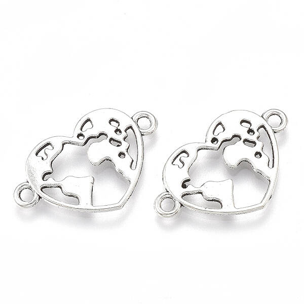 Tibetan Style Heart with Map Connector Charms