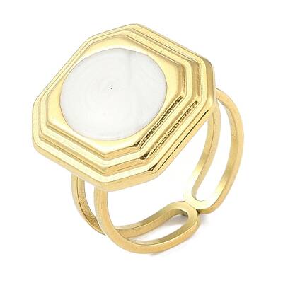 Ion Plating(IP) 304 Stainless Steel Enamel Octagon Cuff Finger Rings
