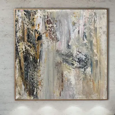 Large Abstract Beige Painting Original Gray Painting Abstract Oil Painting Acrylic Painting Extra Large Wall Decor | SALTED C...